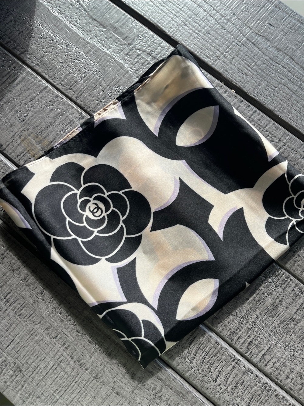 Silk Floral Scarf - Black & Cream